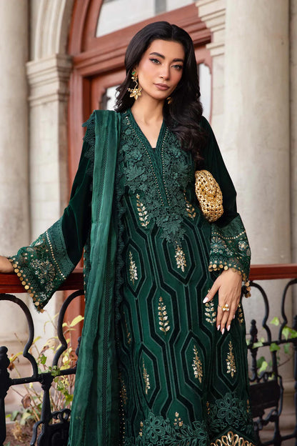 3 Piece Unstitched Embroidered Velvet Suit | DL-1212