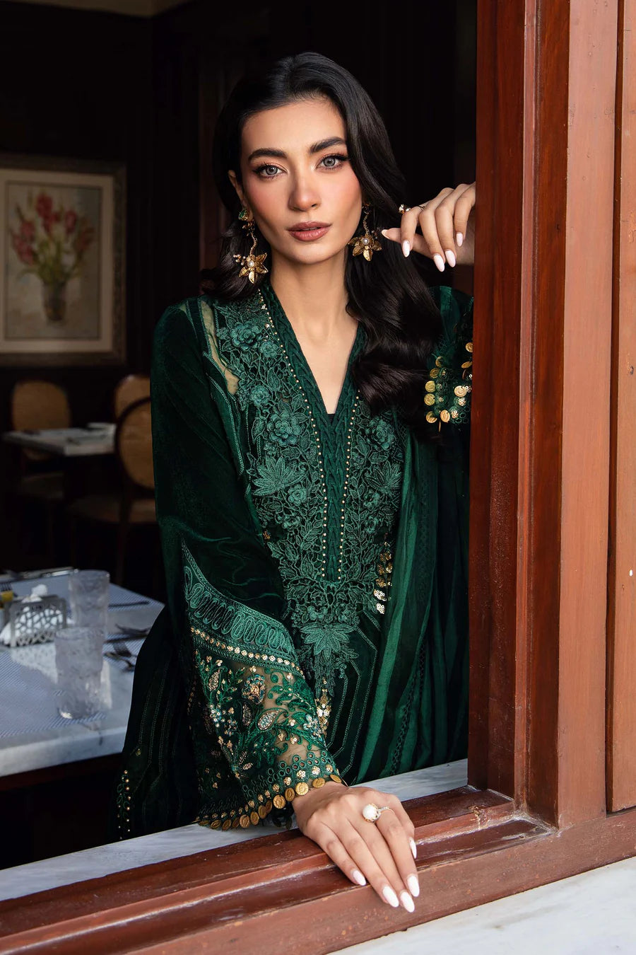 3 Piece Unstitched Embroidered Velvet Suit | DL-1212