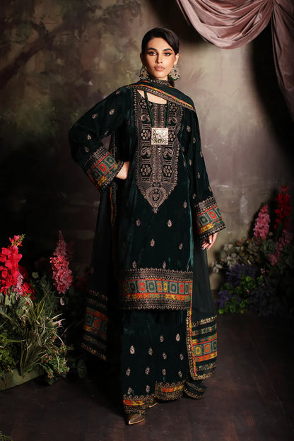 3 Pc Stitched Embroidered Velvet With Embroidered Chiffon Dupatta