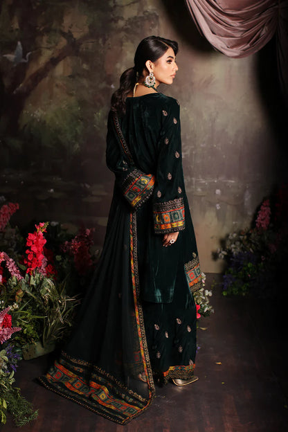 3 Pc Stitched Embroidered Velvet With Embroidered Chiffon Dupatta