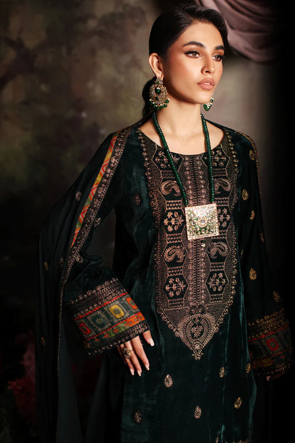 3 Pc Stitched Embroidered Velvet With Embroidered Chiffon Dupatta