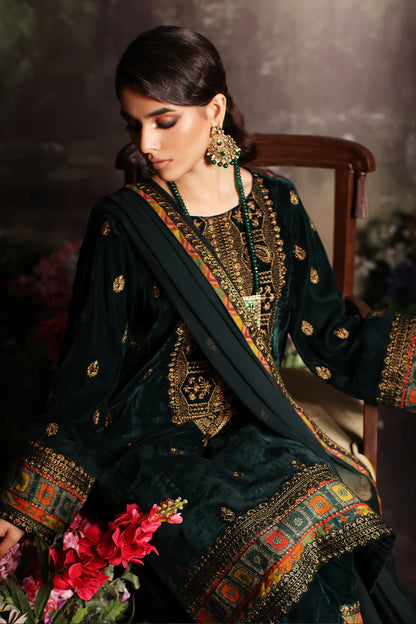 3 Pc Stitched Embroidered Velvet With Embroidered Chiffon Dupatta