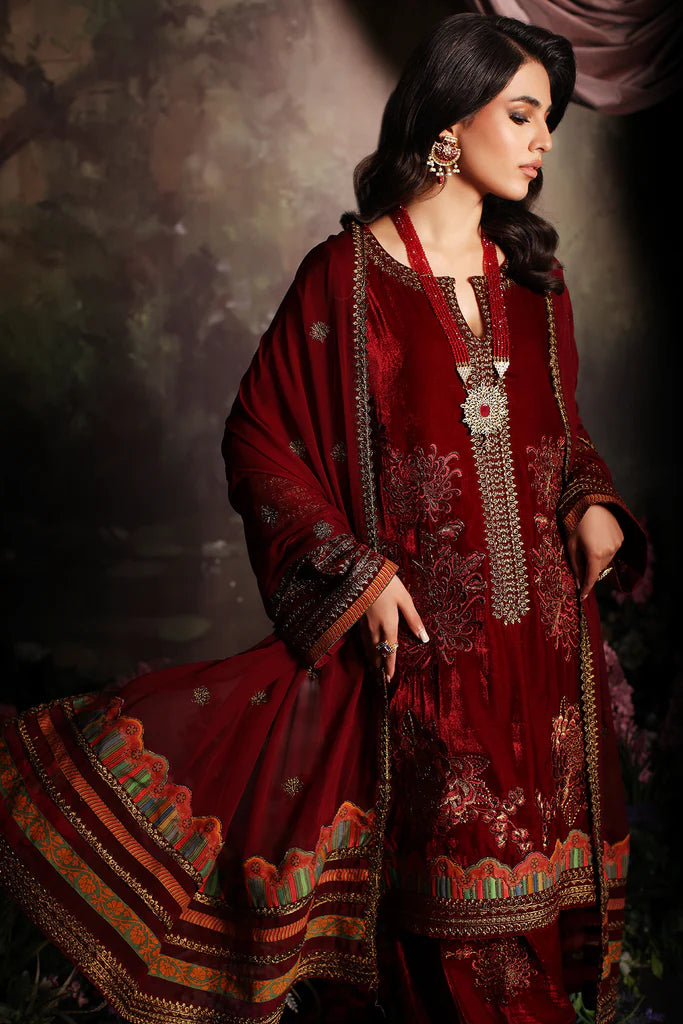 3 Pc stitched Embroidered Velvet With Embroidered Chiffon Dupatta CVT3-03