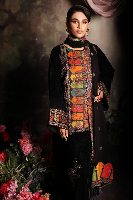 3 Pc stitched Embroidered Velvet With Embroidered Chiffon Dupatta CVT3-04