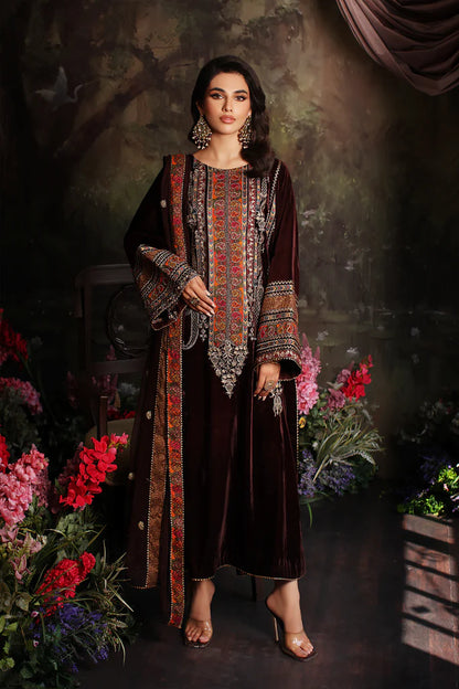 3 Pc Stitched Embroidered Velvet With Embroidered Chiffon Dupatta CVT3-06