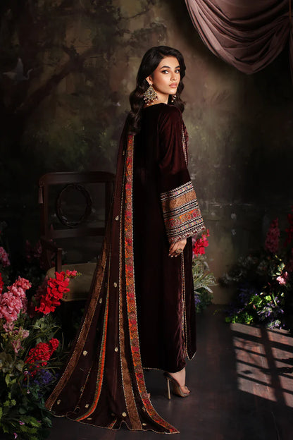 3 Pc Stitched Embroidered Velvet With Embroidered Chiffon Dupatta CVT3-06