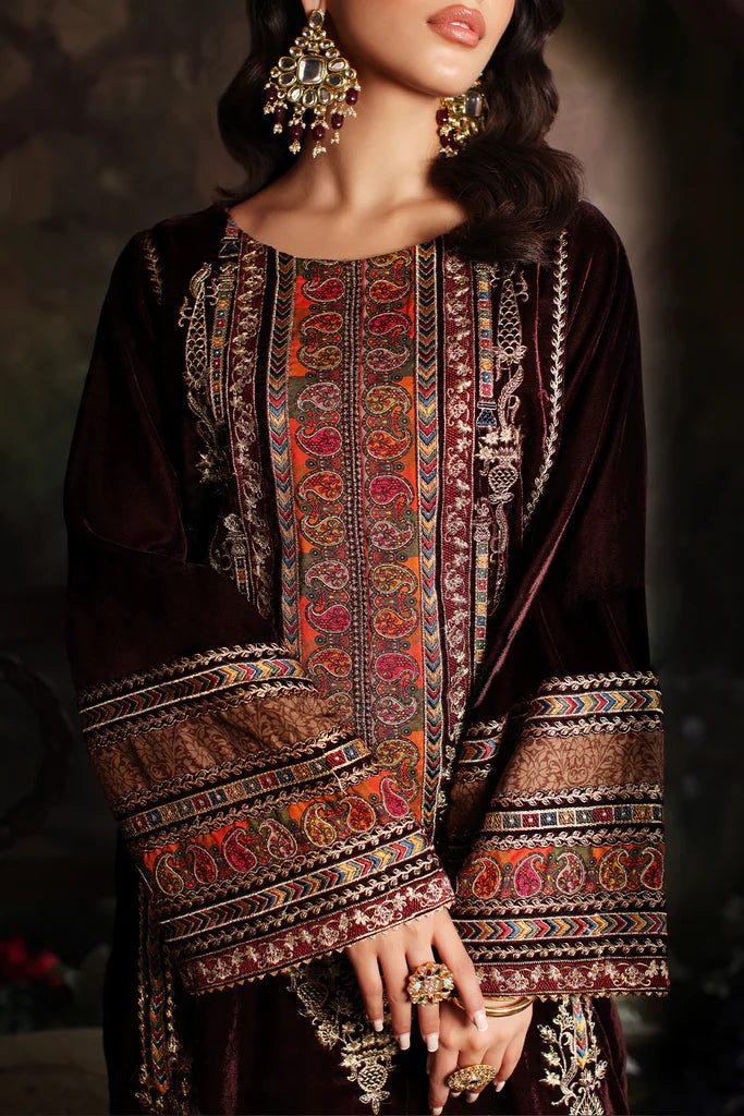 3 Pc Stitched Embroidered Velvet With Embroidered Chiffon Dupatta CVT3-06