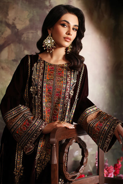 3 Pc Stitched Embroidered Velvet With Embroidered Chiffon Dupatta CVT3-06