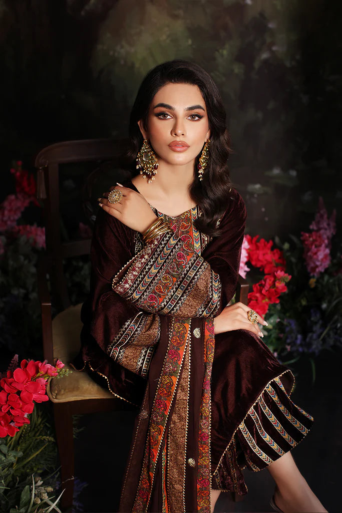 3 Pc Stitched Embroidered Velvet With Embroidered Chiffon Dupatta CVT3-06