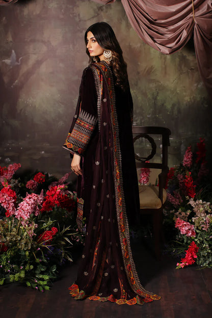 3 Pc Stitched Embroidered Velvet With Embroidered Chiffon Dupatta CVT3-01