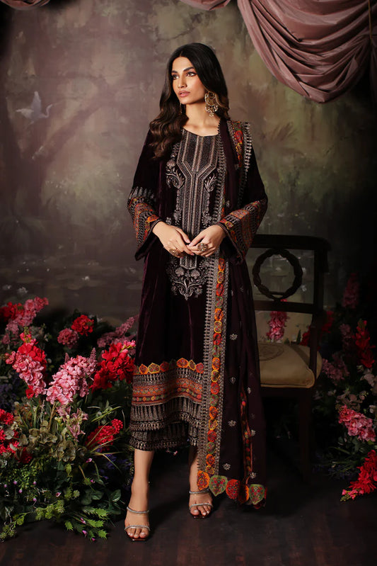 3 Pc Stitched Embroidered Velvet With Embroidered Chiffon Dupatta CVT3-01