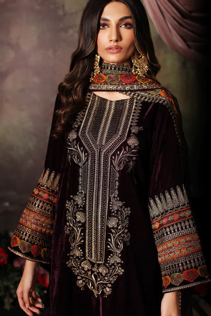 3 Pc Stitched Embroidered Velvet With Embroidered Chiffon Dupatta CVT3-01