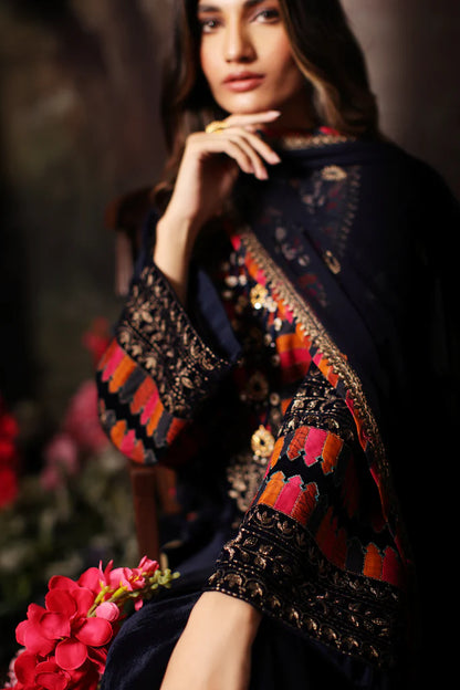 3 Pc Stitched Embroidered Velvet With Embroidered Chiffon Dupatta