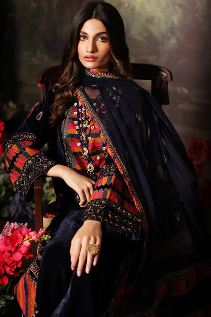 3 Pc Stitched Embroidered Velvet With Embroidered Chiffon Dupatta