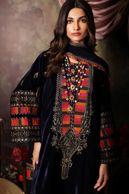 3 Pc Stitched Embroidered Velvet With Embroidered Chiffon Dupatta